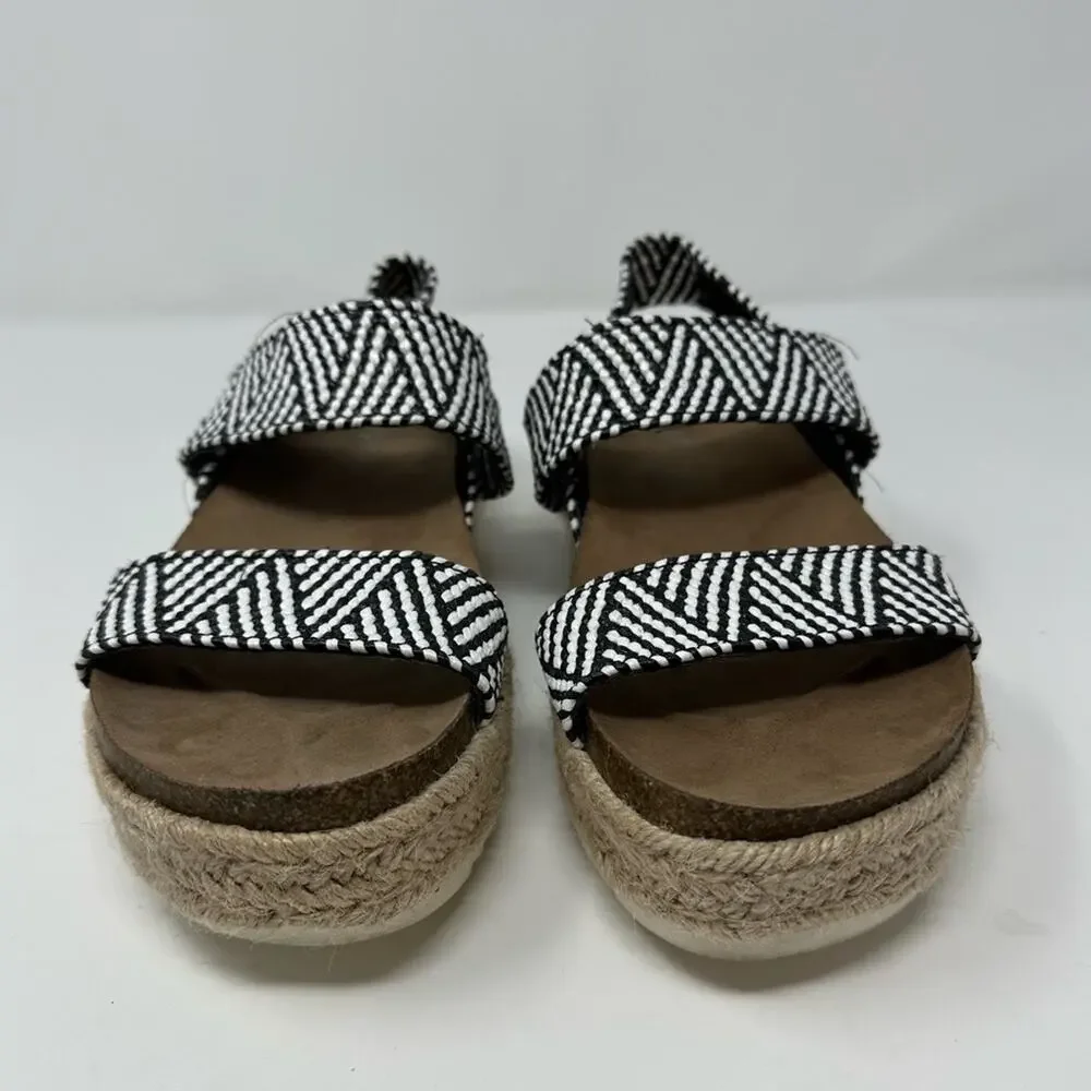 Madden Girl Women’s Platform Black and White Patterned Espadrille Sandals sz 8